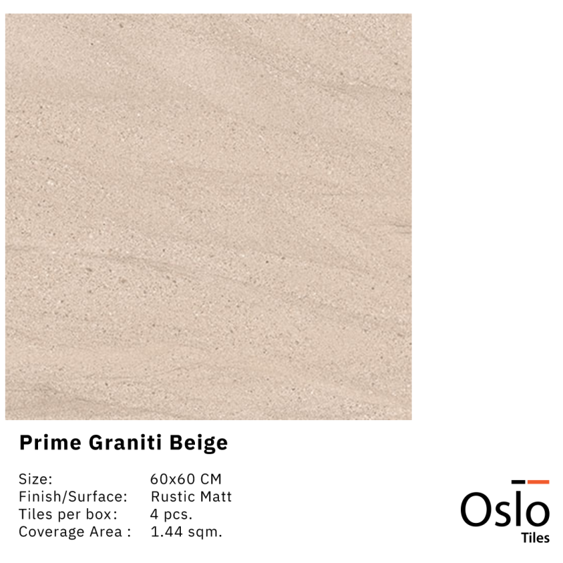 Prime Graniti Beige  กระเบื้องพอร์ซเลน ลายหินสีครีม ขนาด 60x60 cm ผิวด้าน