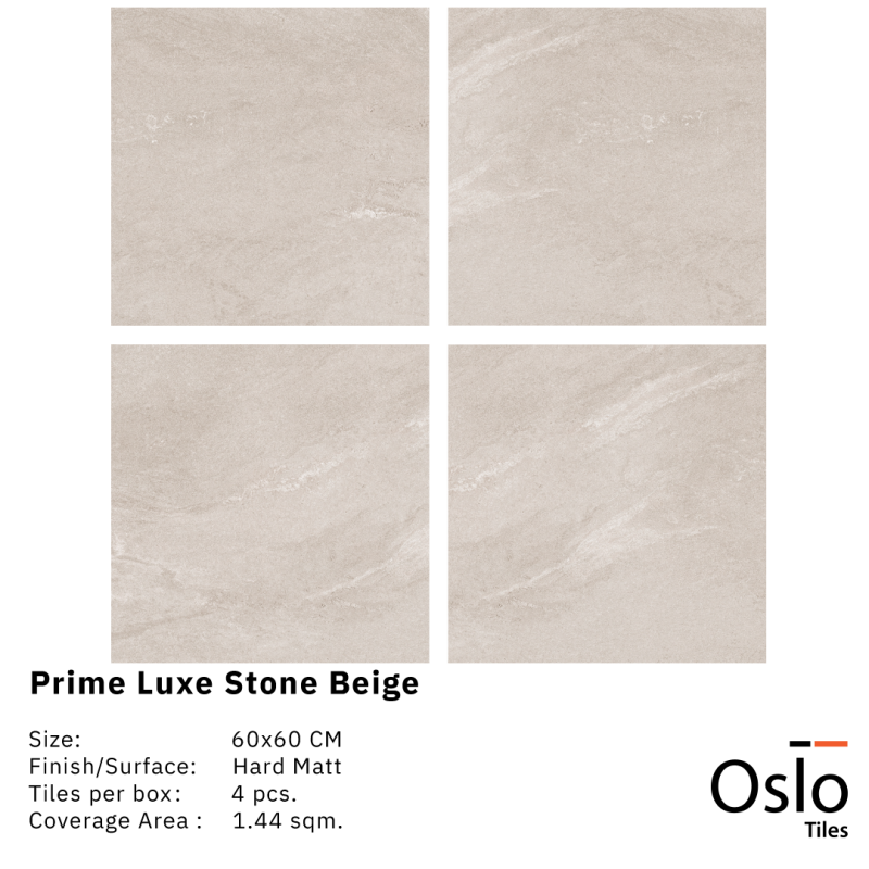 Prime Luxe Stone Beige Porcelain Tile beige color size 60x60 cm Rustic Matt finish