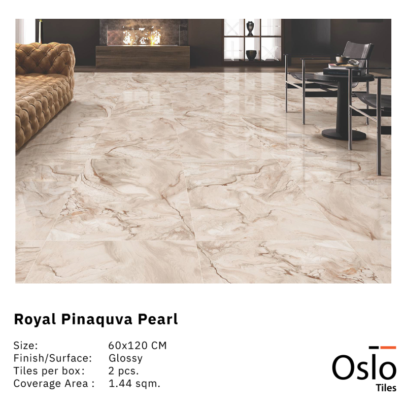 Royal Pinaquva Pearl กระเบื้องพอร์ซเลน สีครีม ขนาด 60x120 cm ผิวด้าน