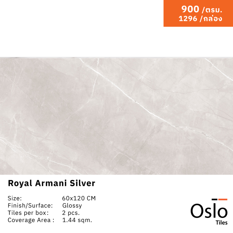 Royal Armani Silver Porcelain Tiles Light Grey Color Size 60x120CM Glossy Finish